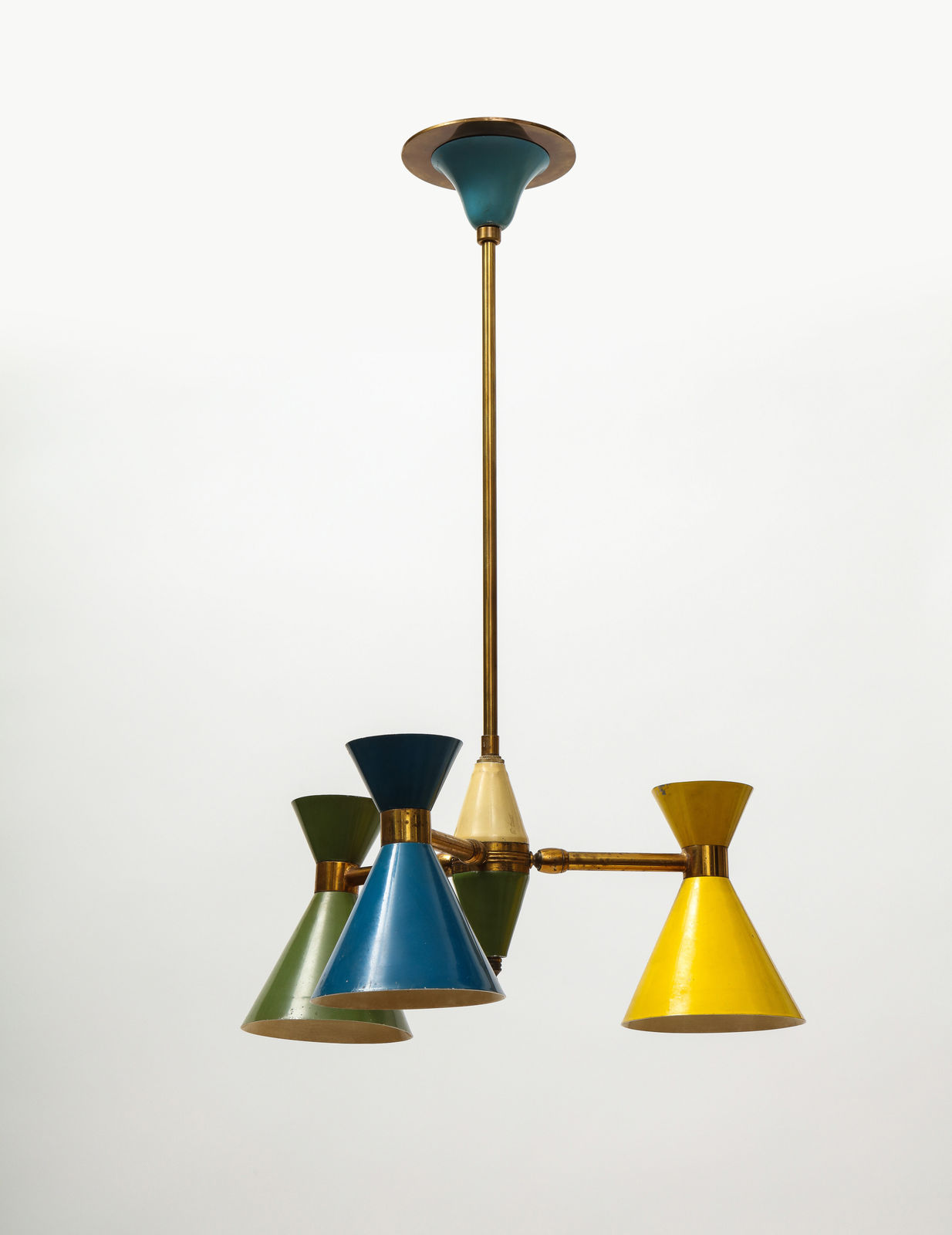 Vintage Chandelier in Brass and Enamel