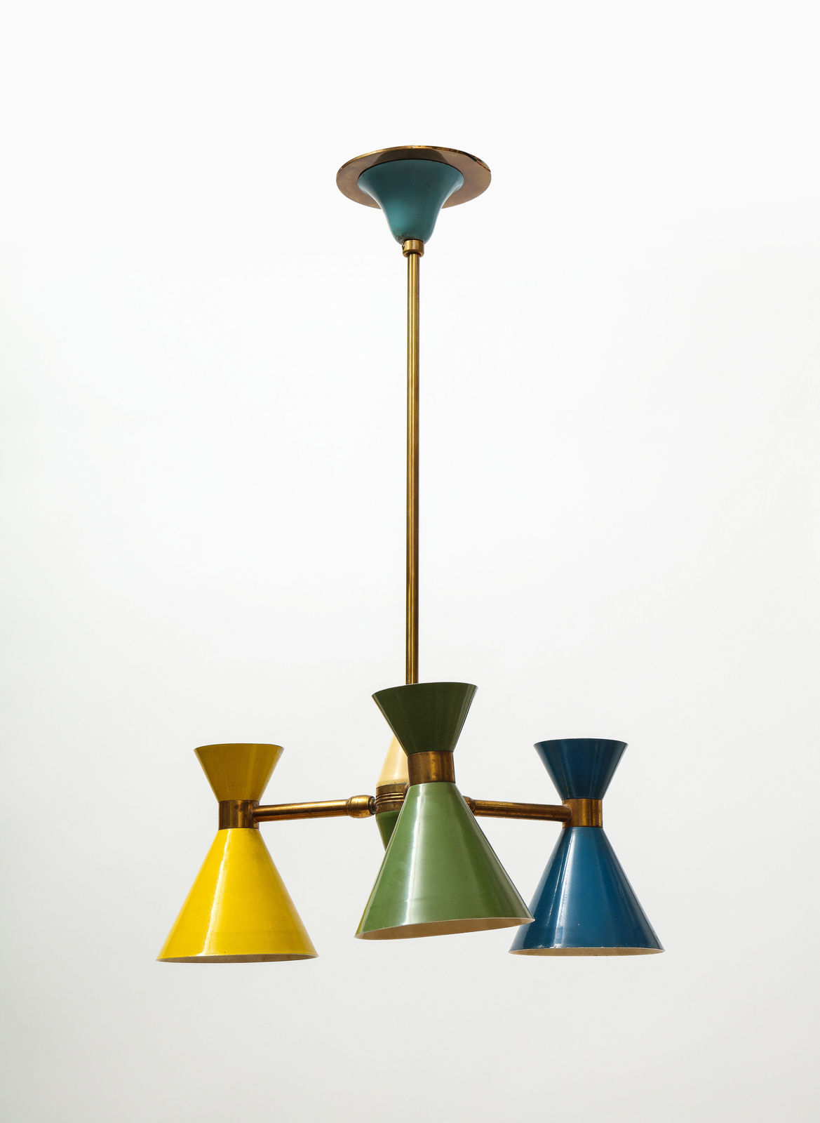 Vintage Chandelier in Brass and Enamel