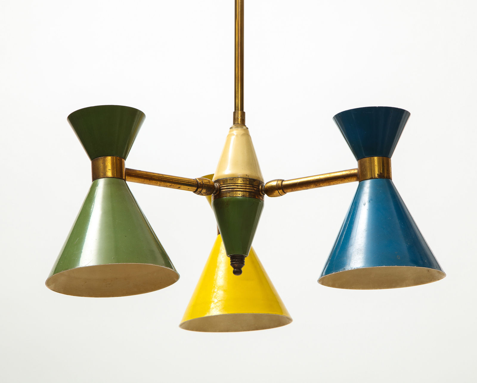 Vintage Chandelier in Brass and Enamel