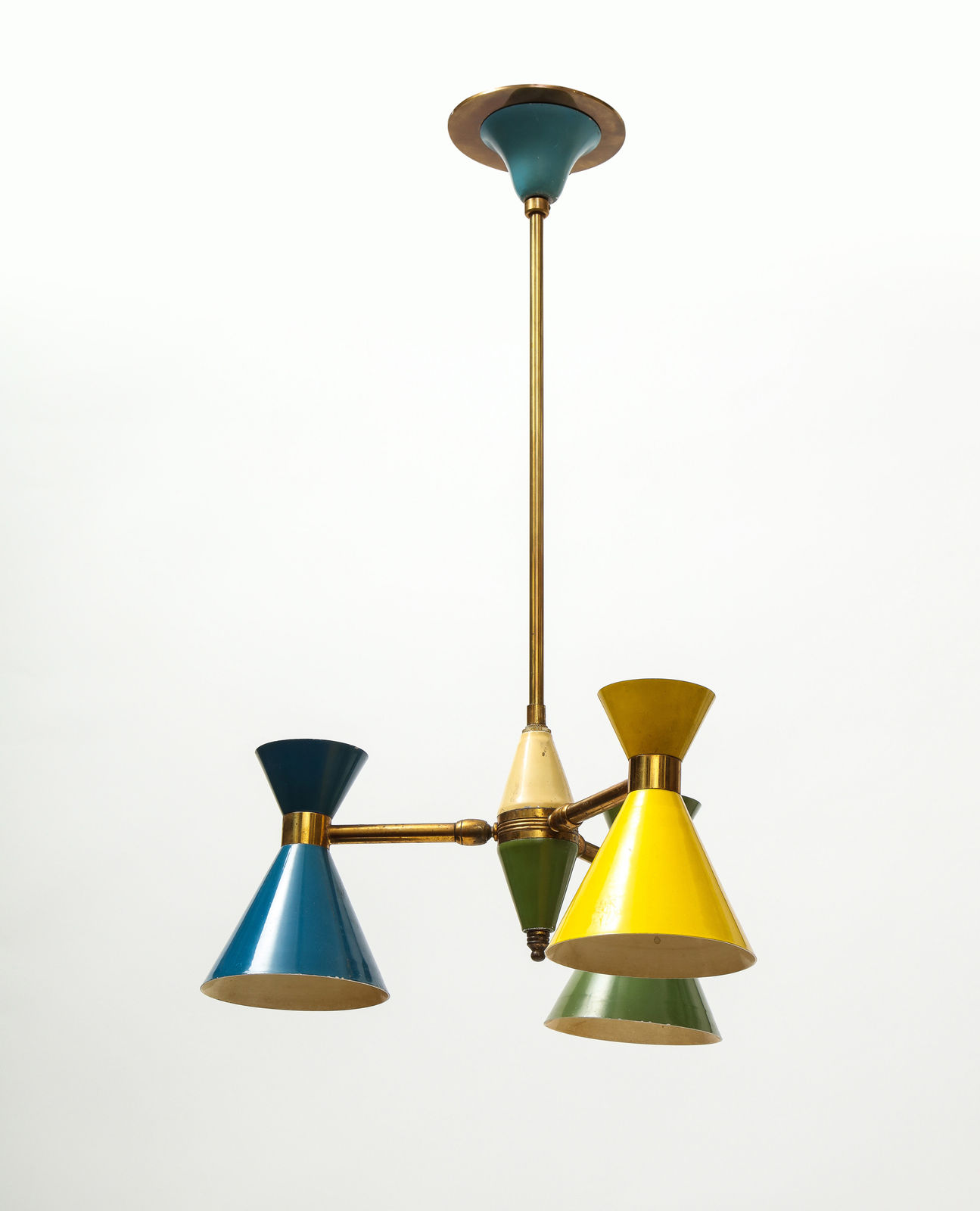 Vintage Chandelier in Brass and Enamel