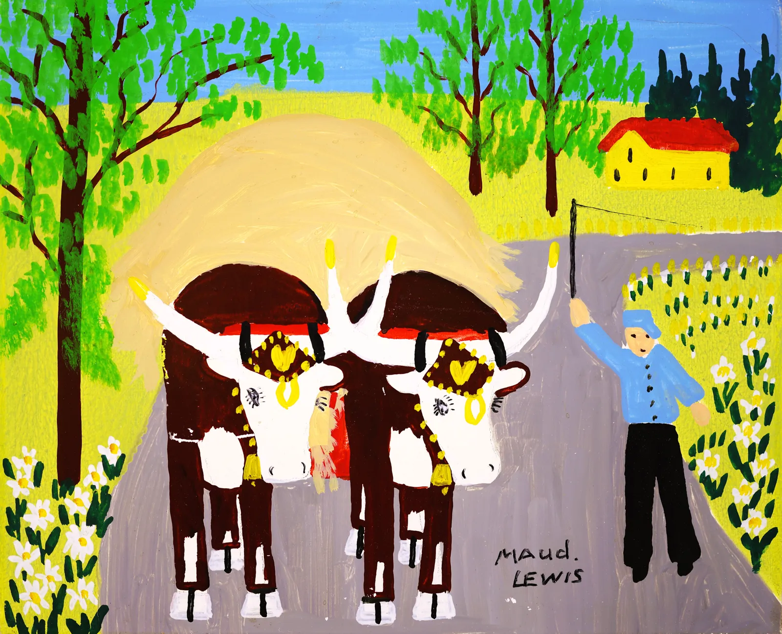 Maud Lewis, Two Oxen, c 1967