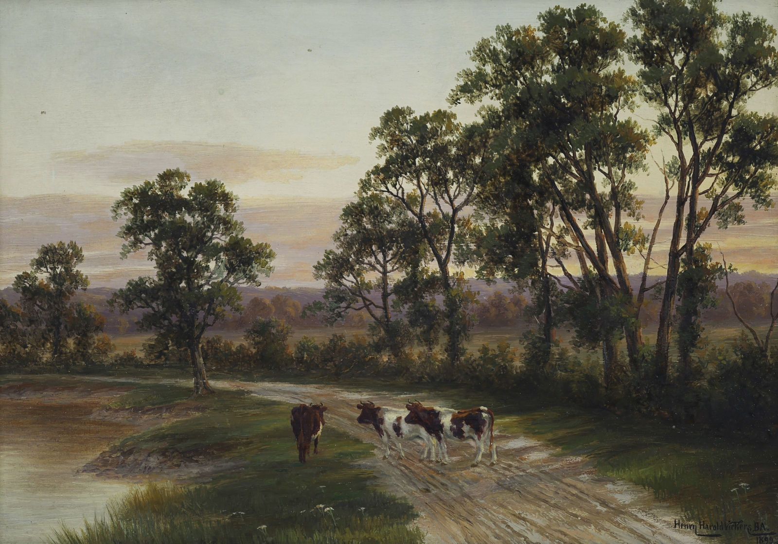 Henry Harold Vickers, The Last Glow of Sunset, A Worcestershire Lane, England, 1899