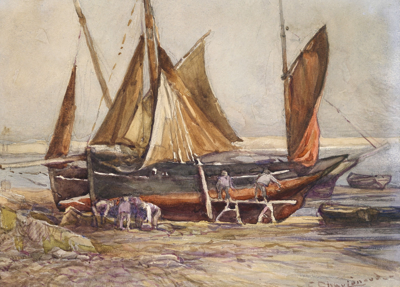 Georges Chavignaud, Drying their Sails, Maine, c 1920
