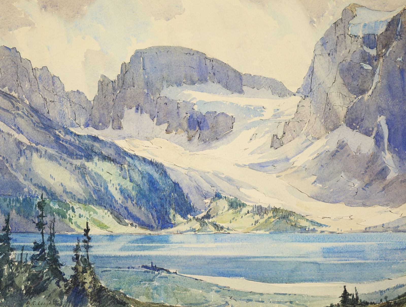 A.C. Leighton, Lake Magog, Mt. Assiniboine, c 1930