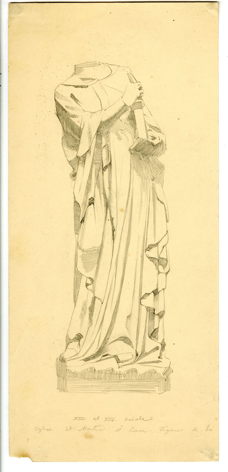 Fanindra Nath Bose ARSA, Sketch of headless statue XIII at Eglise St Martin a Laon, 1911