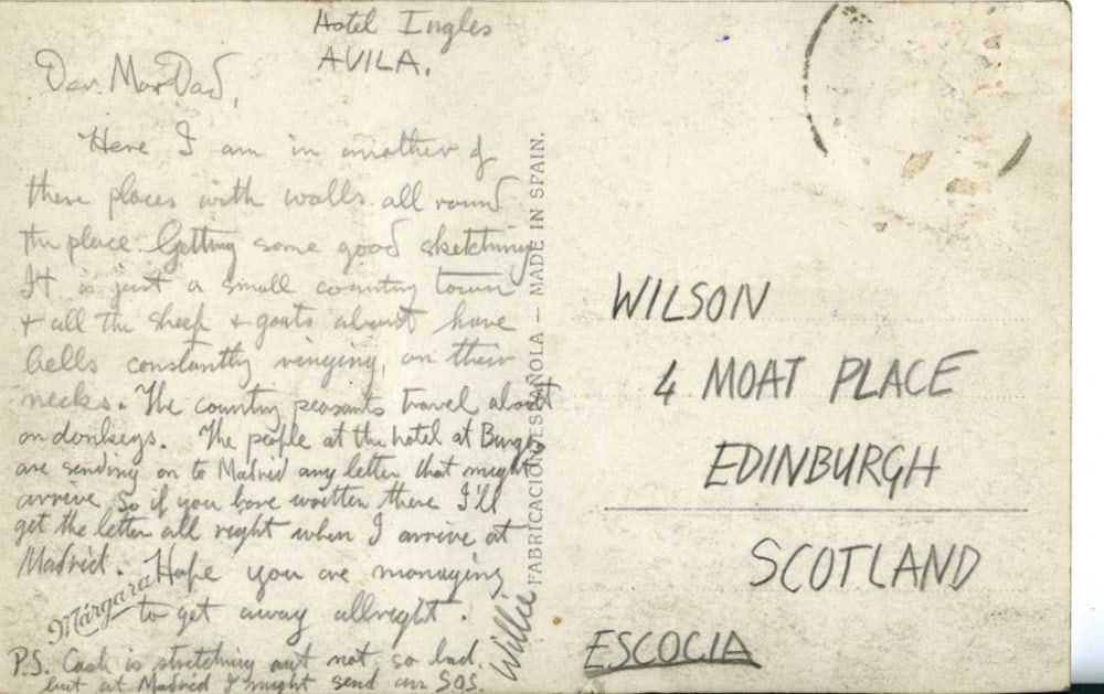 William Wilson RSA, 4 Postcards: ‘Avila – Vista parcial...’; ‘San Gimignano – da S. Chiara’; ‘Puente de Alcantara’; ‘Segovia – Vista de la Catedral’