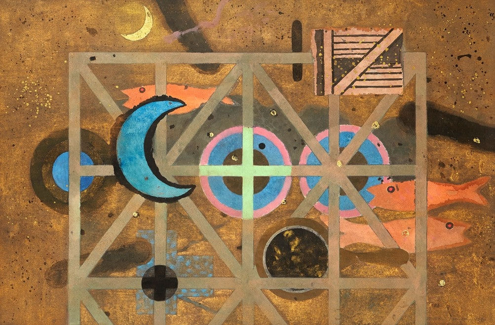 William Littlejohn RSA, Trellis, Targets and Fish, 1990