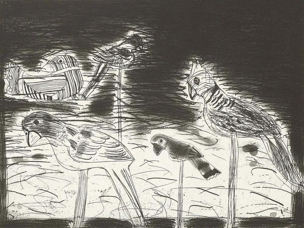 Elizabeth Blackadder RSA, Parrots, 1987