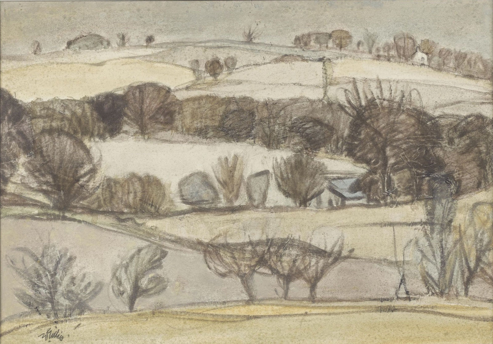 William Gillies RSA, Landscape With Trees and House, 1939-73, around