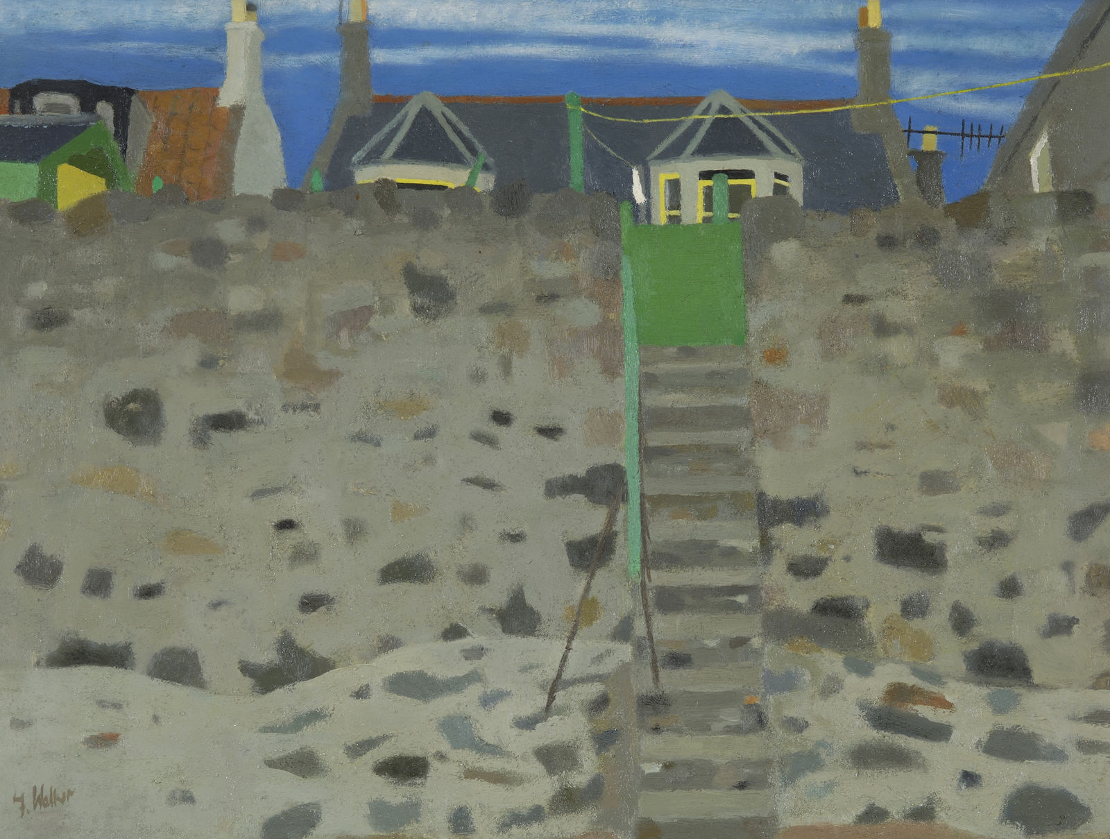 Frances Walker RSA, Seawall and Cottages, 1970