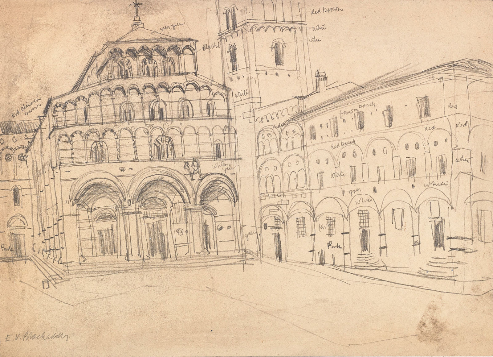 Elizabeth Blackadder RSA, Duomo di San Martino, Lucca, circa 1955