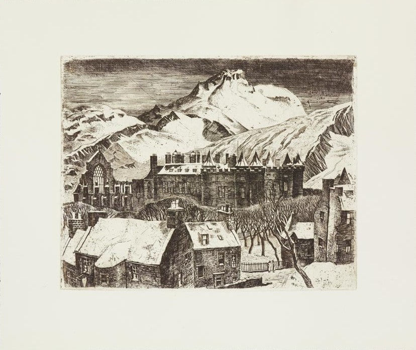 William Wilson RSA, printed by Leena Nammari RSA (Elect), Holyrood in Snow, 2019 [undated]