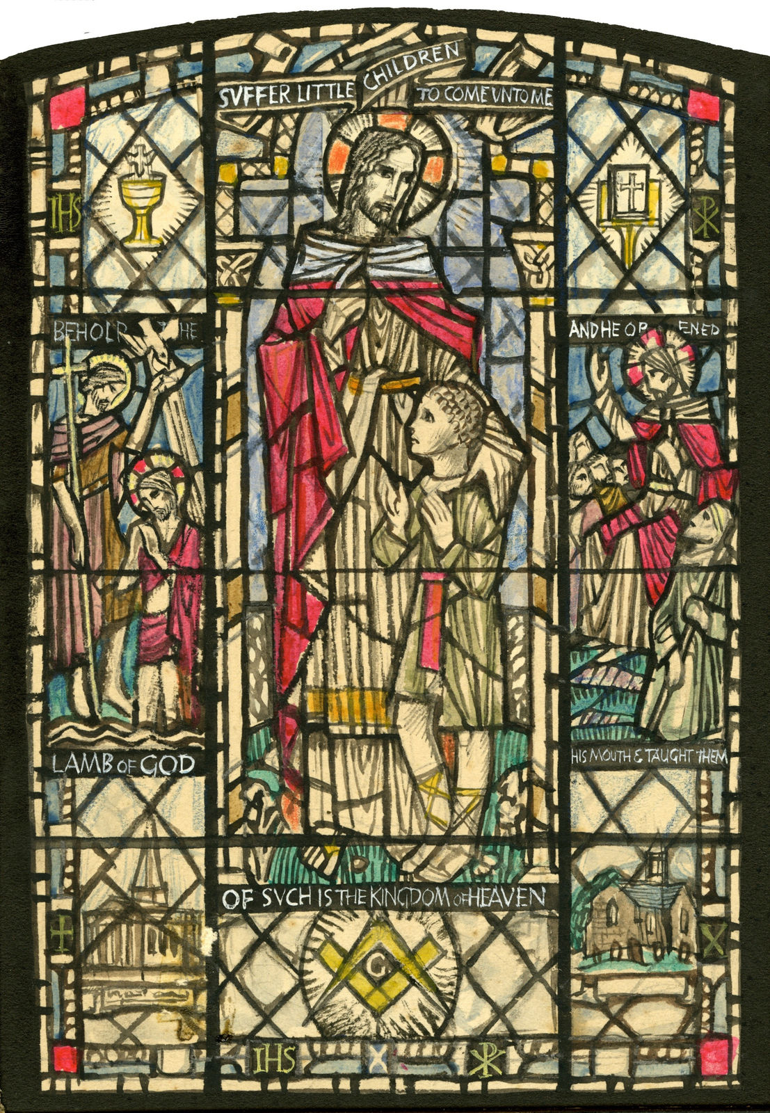 William Wilson RSA, Design for stained glass - Memorial to the late Rev. Geo. H. Grant B.D - West Church, Inverness, 1948