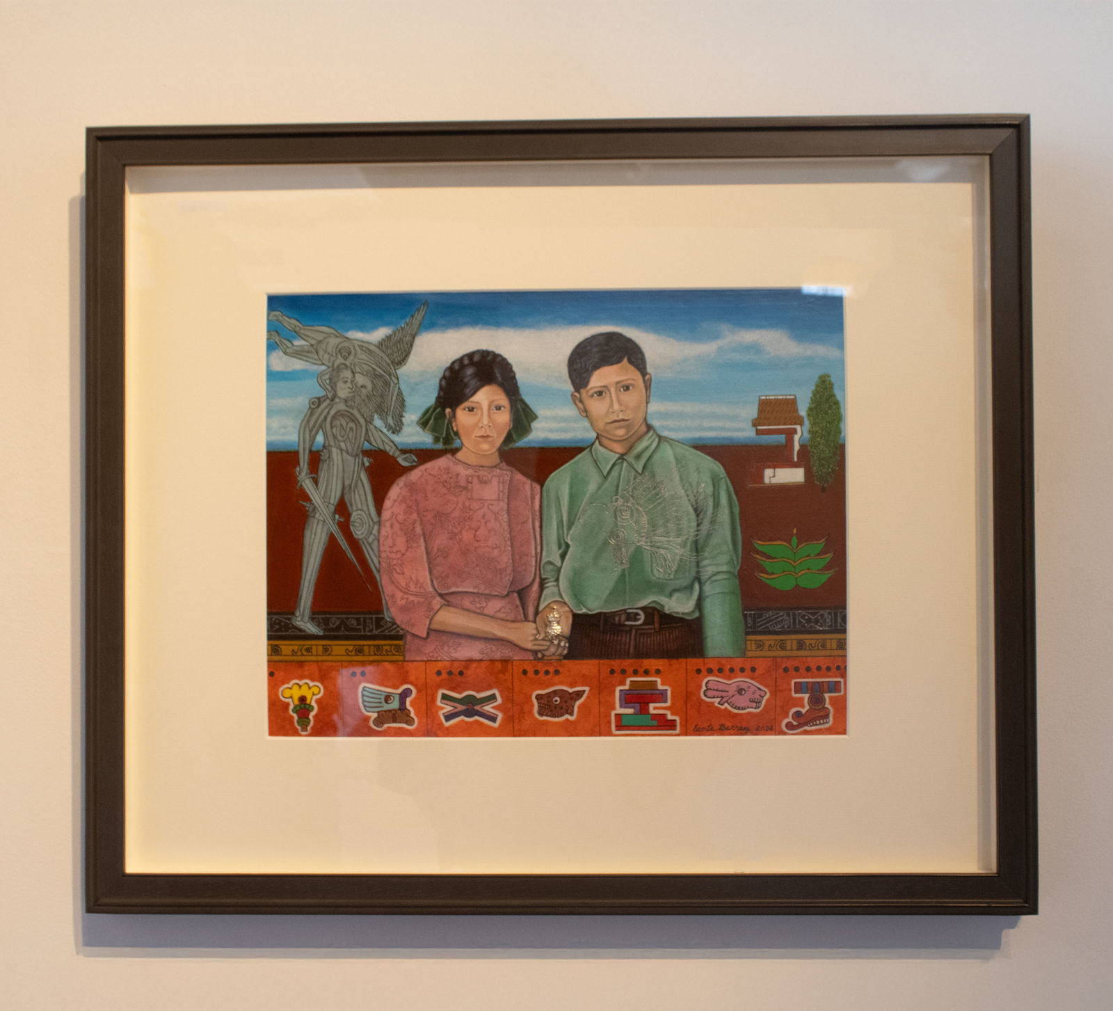 Santa Barraza, Mujeres Nobles Series: Codex of Maternal Abuelos with Cortez as Richard King, 2024