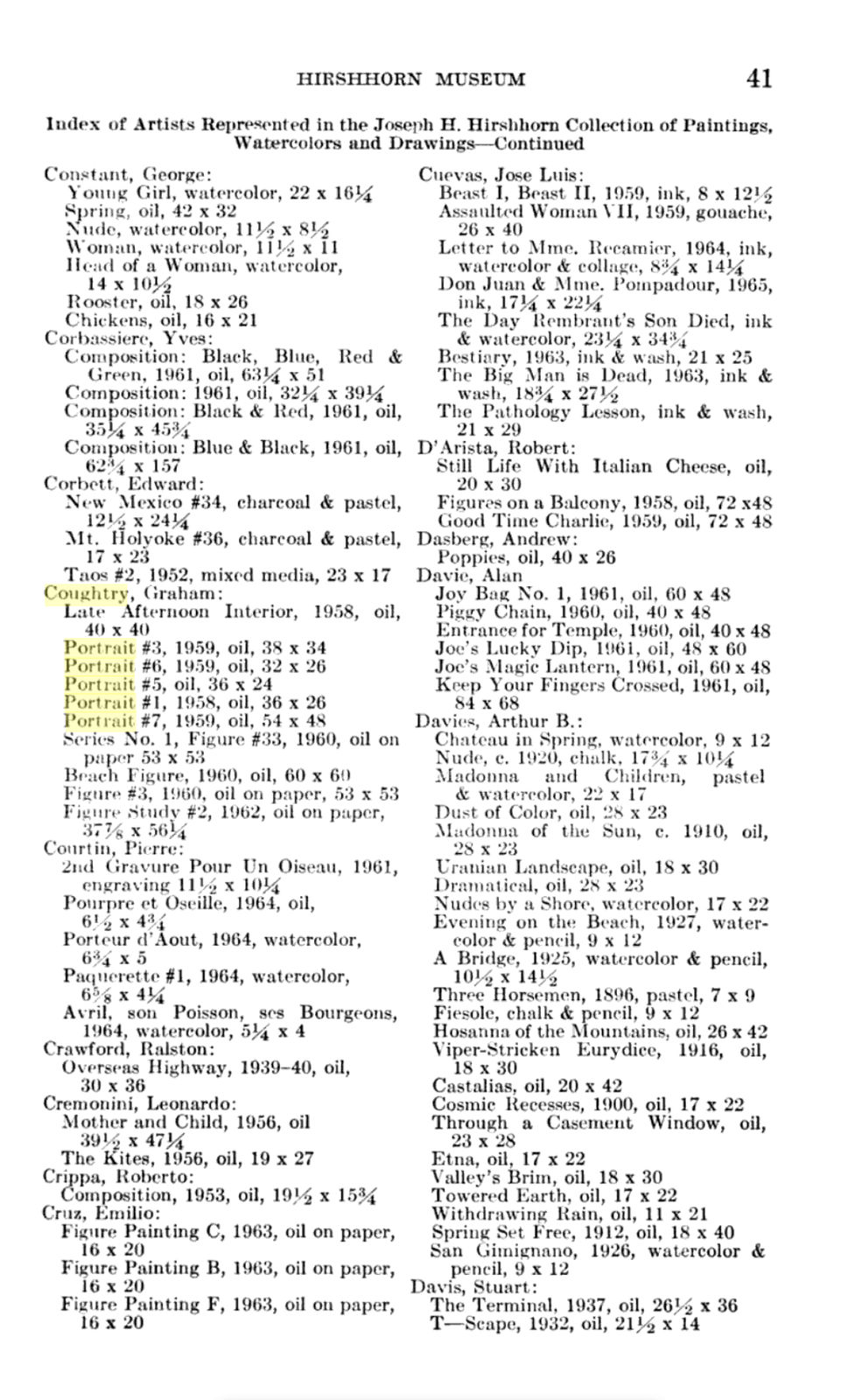 John Graham Coughtry, Portrait No. 5, 1959