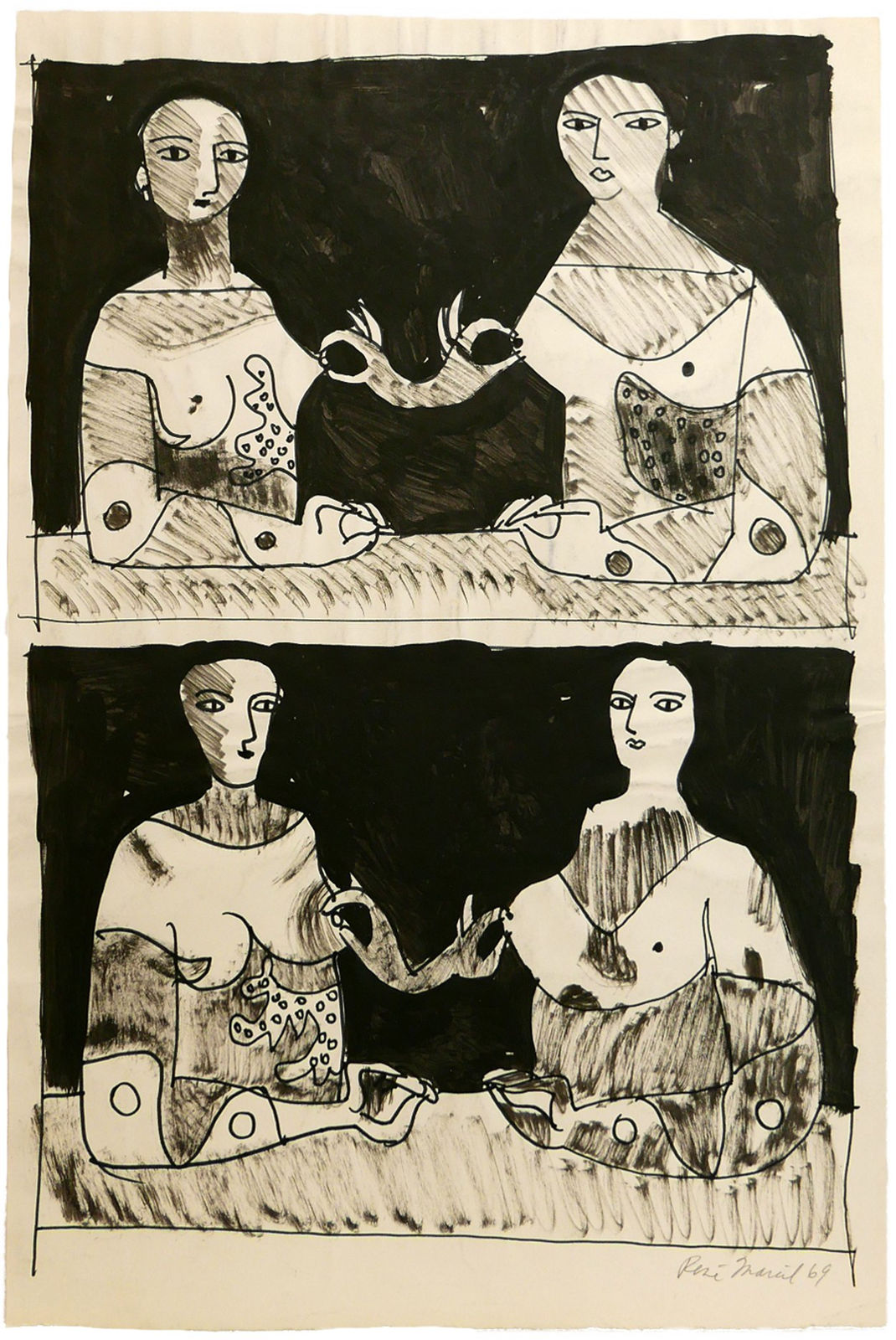 René Marcil, Untitled (Four Figures), 1969