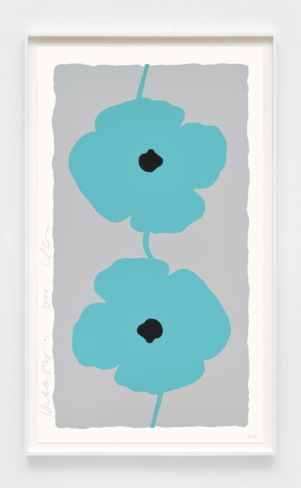 Donald Sultan, Aqua Double Poppies, 2025