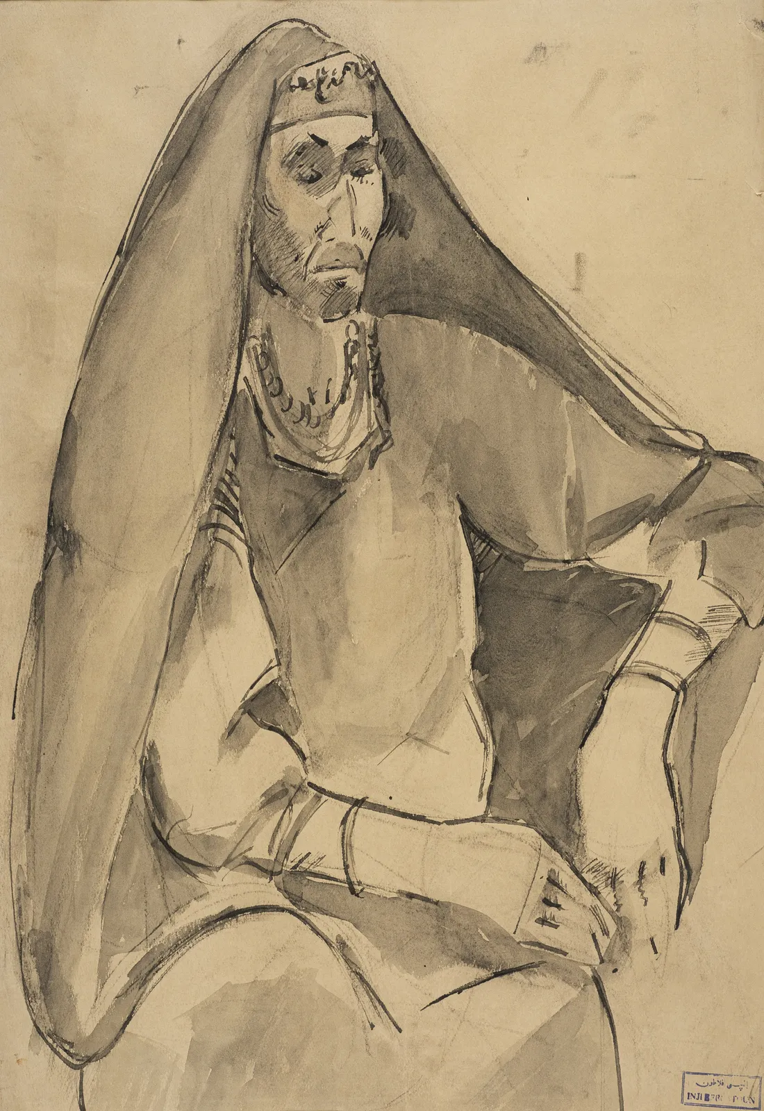 Inji Efflatoun, Seated Peasant, c. 1950s