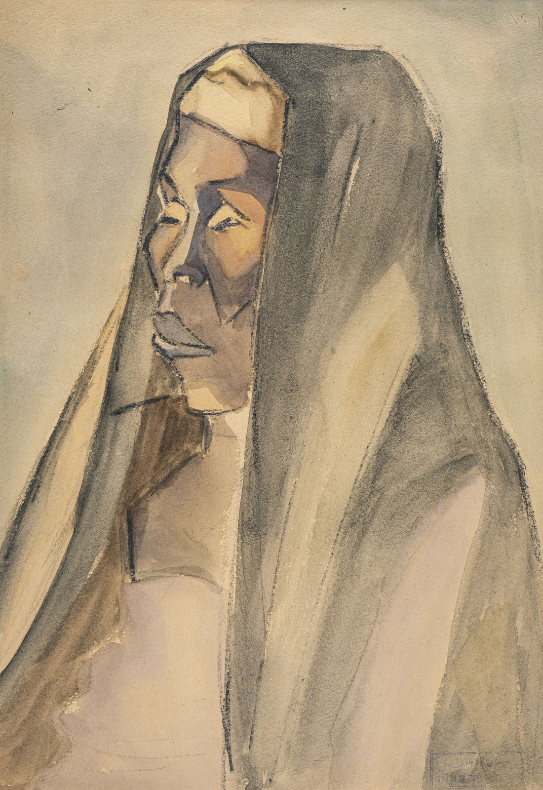 Inji Efflatoun, Profile of Villager, c. 1950s