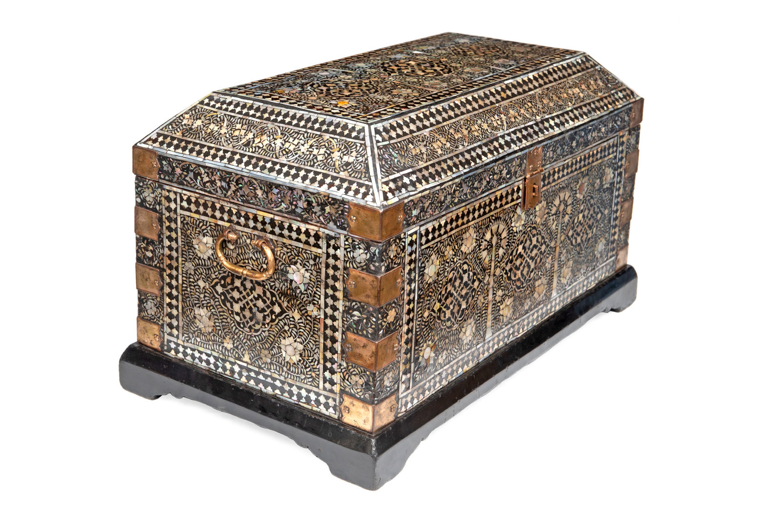 An Indo-Portuguese large mother-of-pearl and mastic Gujarati chest, India, Gujarat; second half of the 16th century