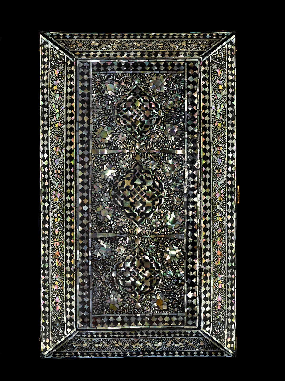 An Indo-Portuguese large mother-of-pearl and mastic Gujarati chest, India, Gujarat; second half of the 16th century