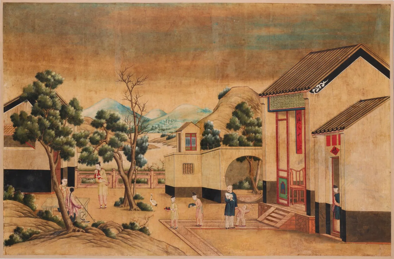 Pintura Chinesa "China Trade" (Cantão) - Cena do Quotidiano, Finais do século XVIII