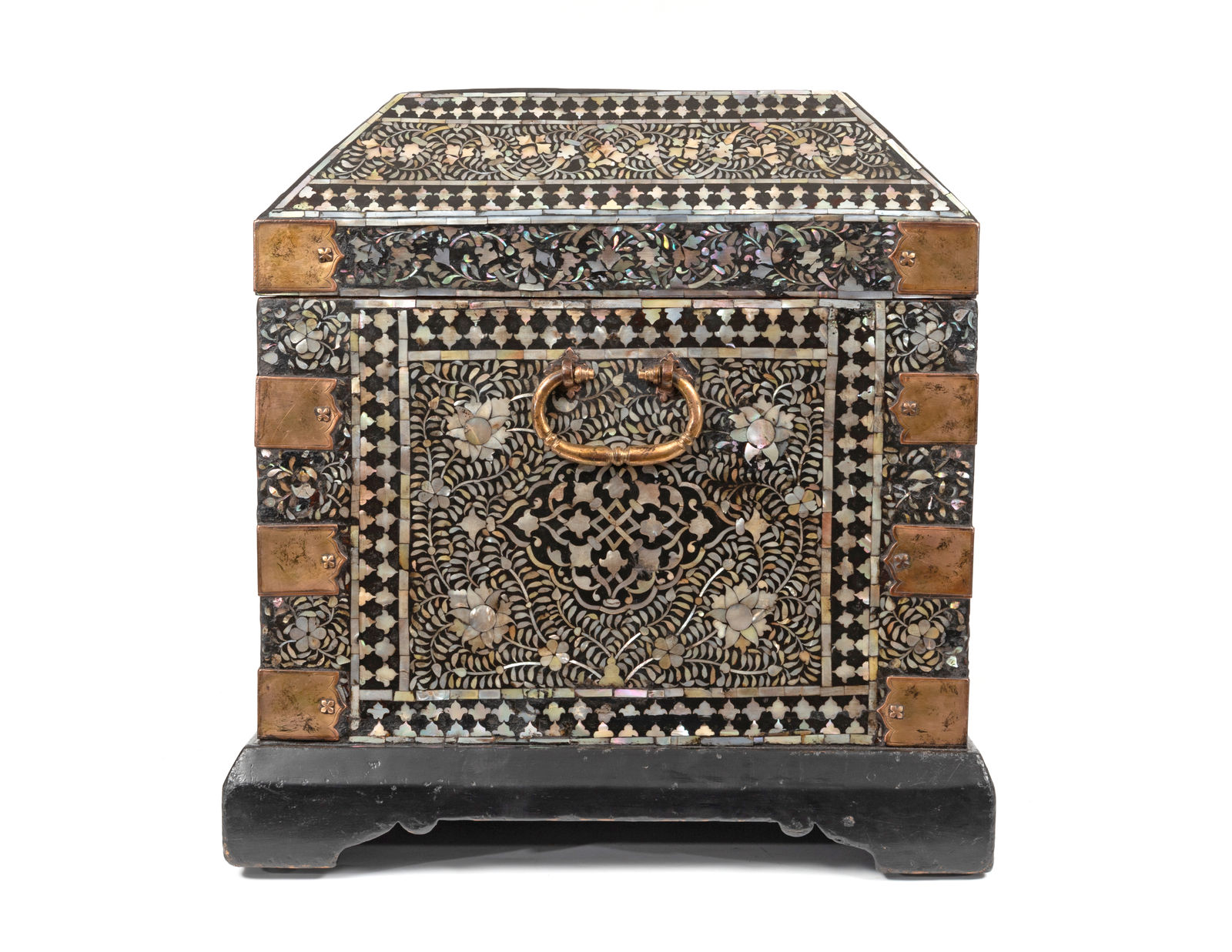 An Indo-Portuguese large mother-of-pearl and mastic Gujarati chest, India, Gujarat; second half of the 16th century