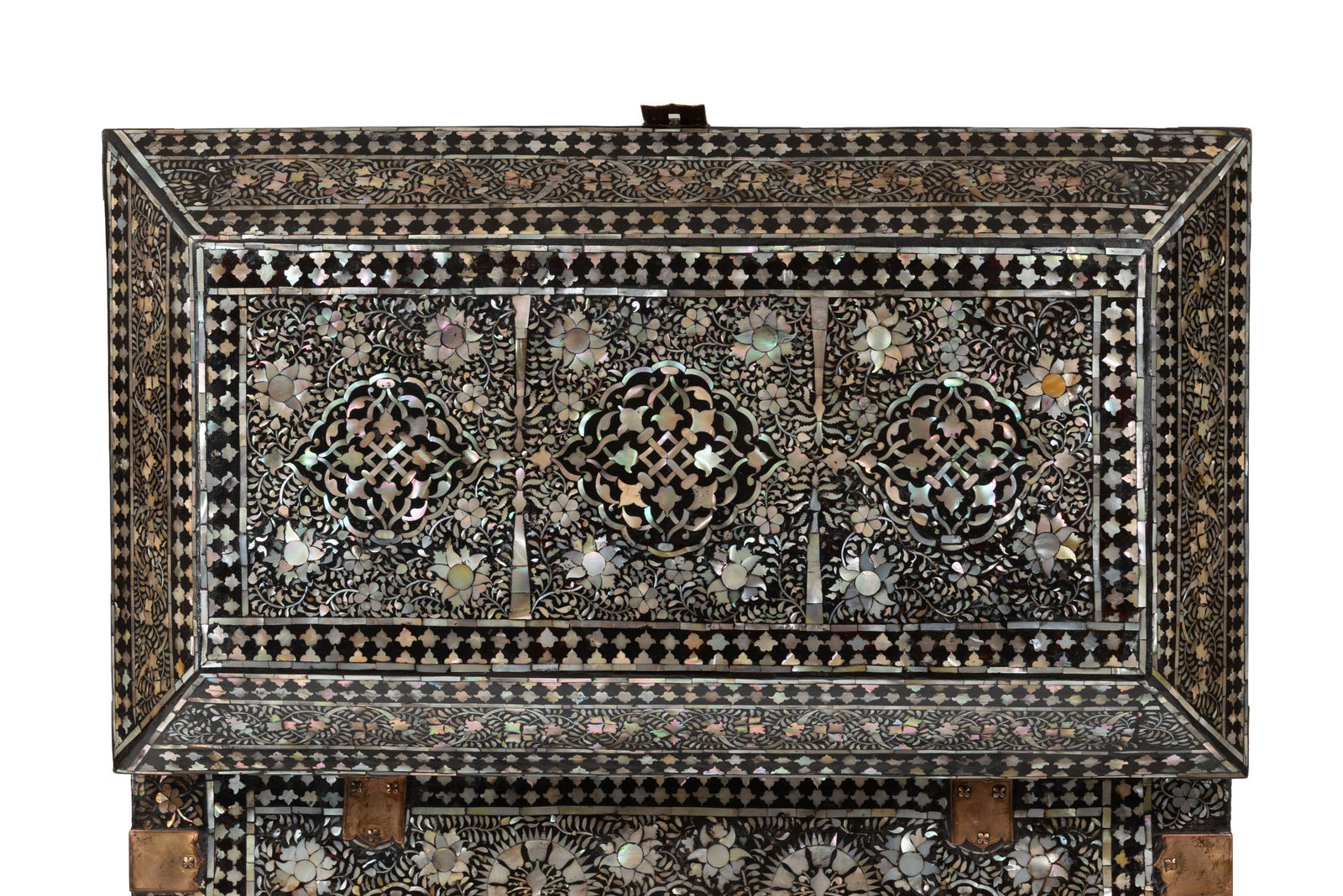 An Indo-Portuguese large mother-of-pearl and mastic Gujarati chest, India, Gujarat; second half of the 16th century