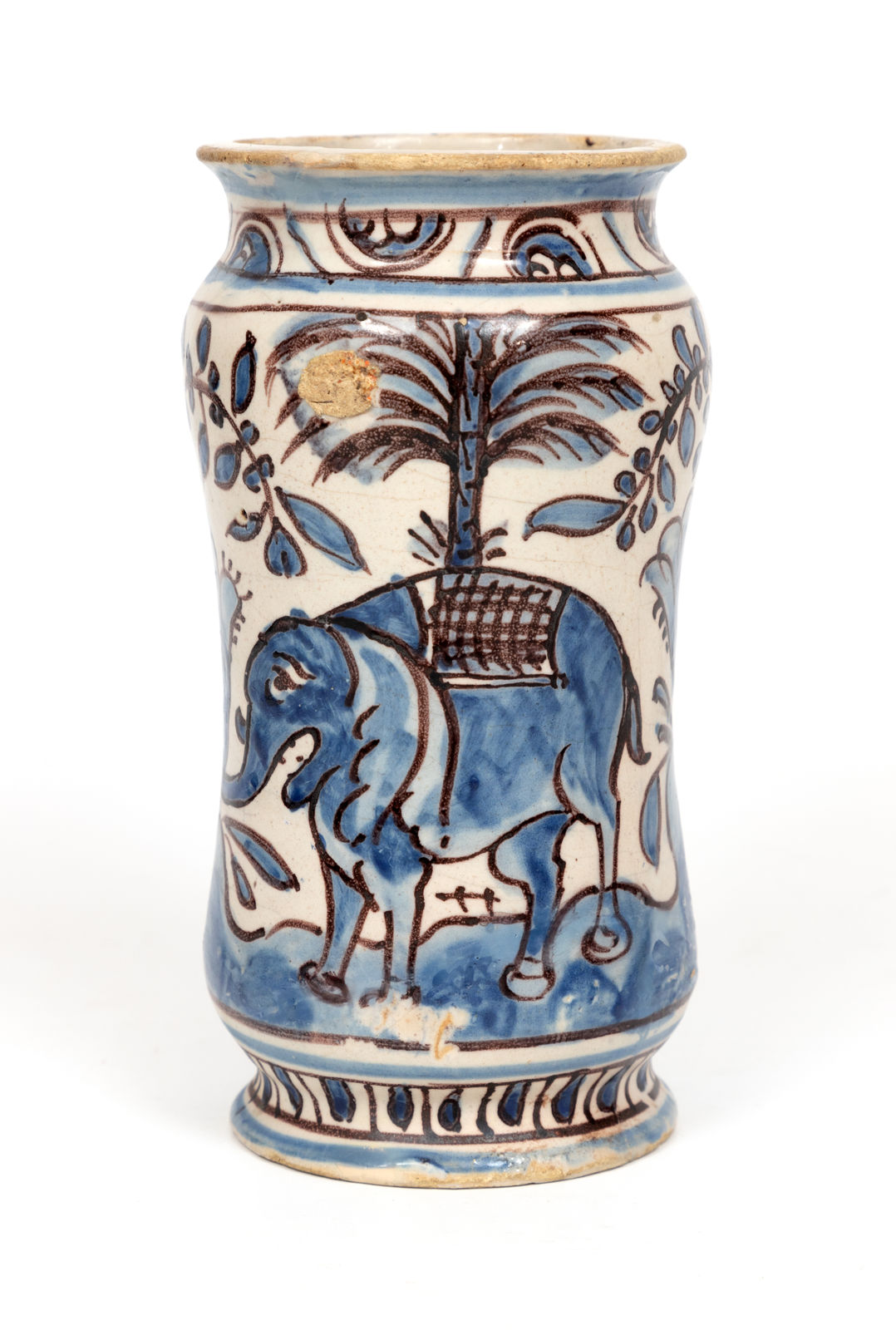 A landscape with elephants and exotic vegetation apothecary jar, Lisbon, 1660 – 1690