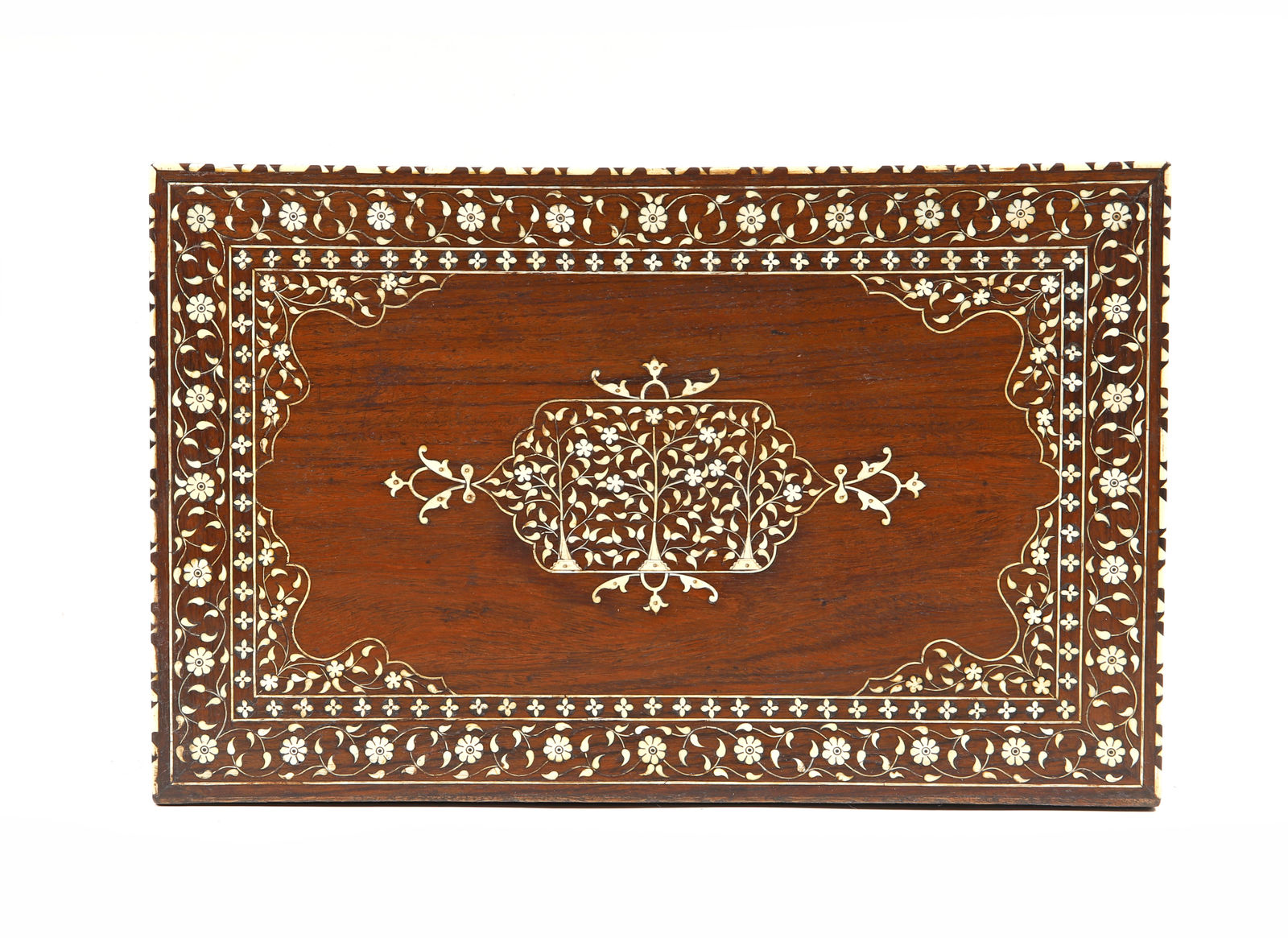 An Indo-Portuguese writing cabinet with two noblemen sitting, India, Gujarat; late 16th century