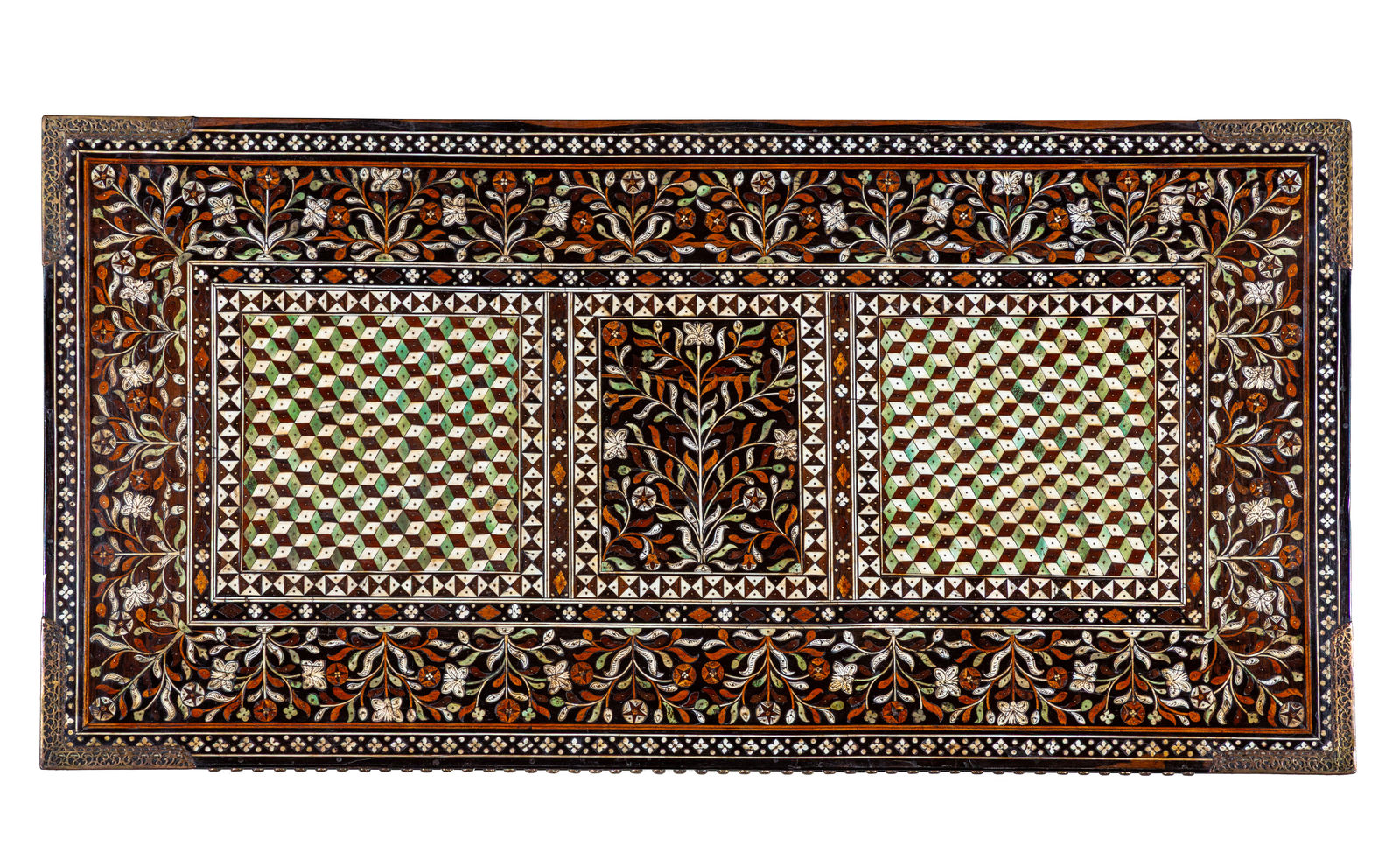 A two-door Indo-Portuguese cabinet on stand depicting Portuguese noblemen hunting scenes, India, probably Thane; 1560–1630