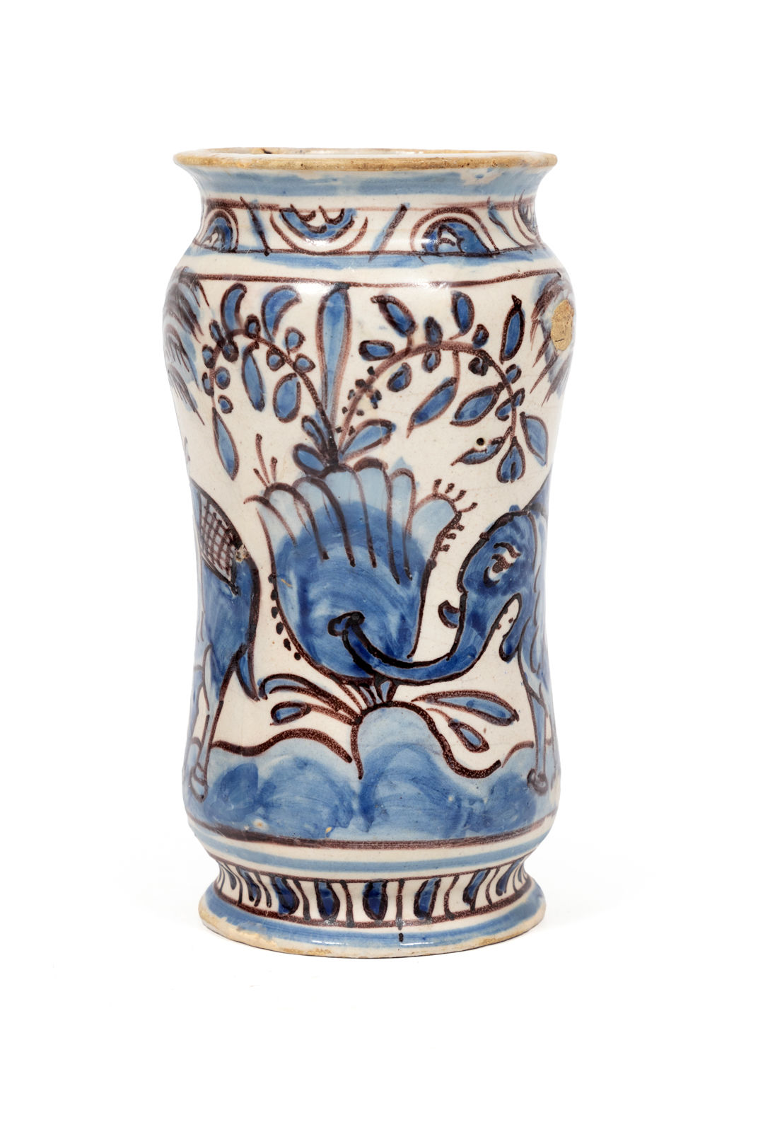 A landscape with elephants and exotic vegetation apothecary jar, Lisbon, 1660 – 1690