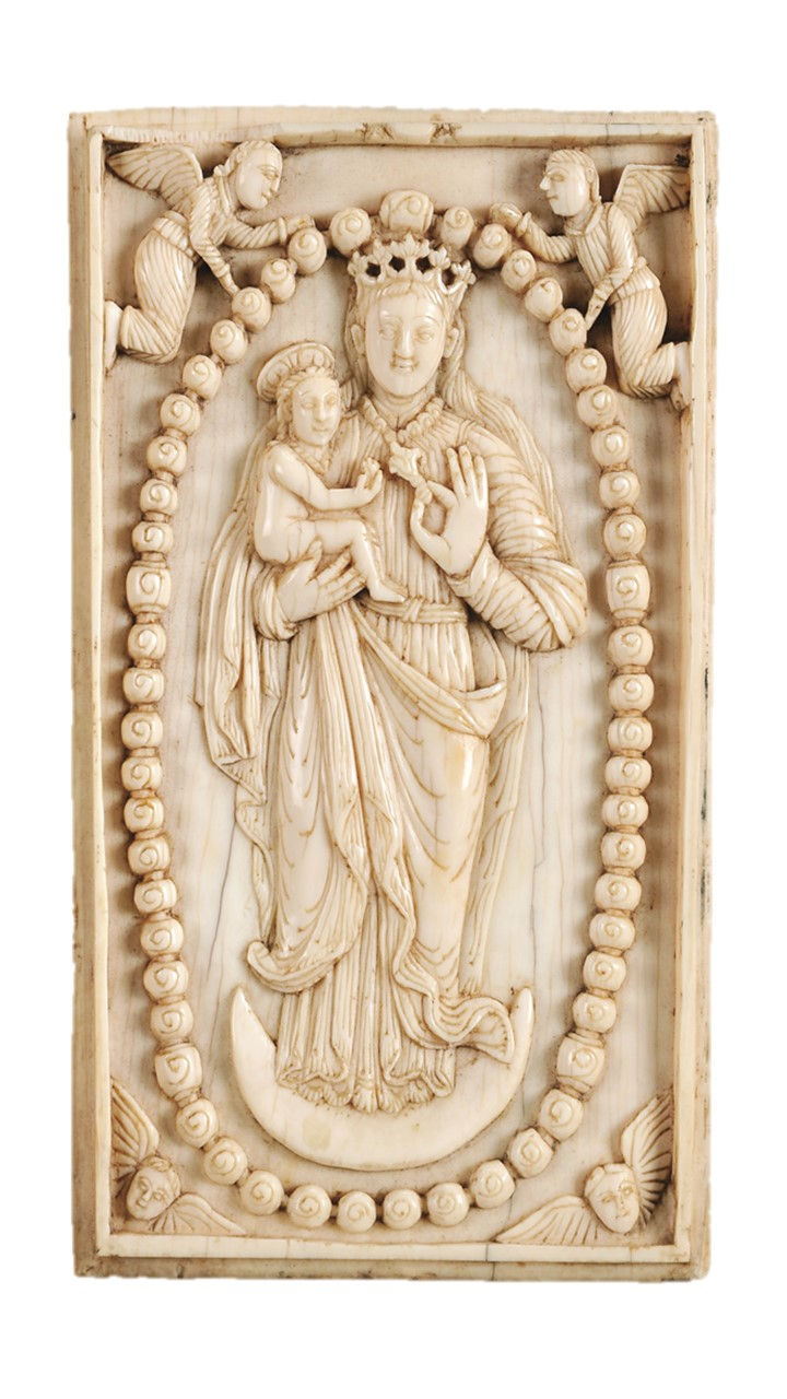 A Sinhalese Portuguese Our Lady of The Rosary altar plaque, Ceylon (present-day Sri Lanka), 17th century