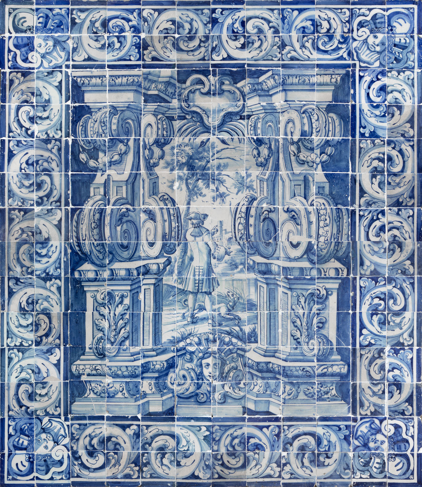 Painel de Azulejos - Paisagem com Fidalgo e Cão à Beira Rio, Portugal, séc. XVIII