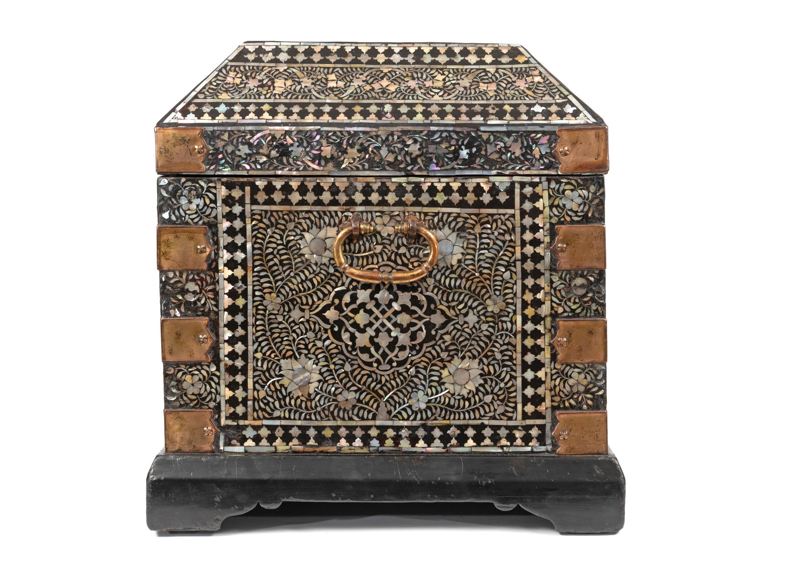An Indo-Portuguese large mother-of-pearl and mastic Gujarati chest, India, Gujarat; second half of the 16th century