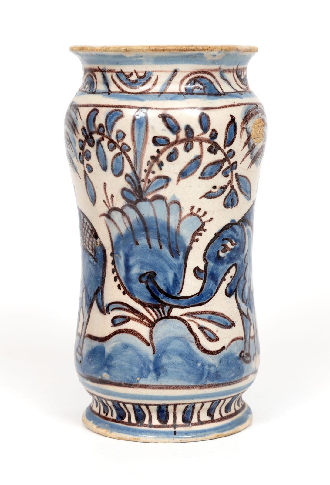 A landscape with elephants and exotic vegetation apothecary jar, Lisbon, 1660 – 1690