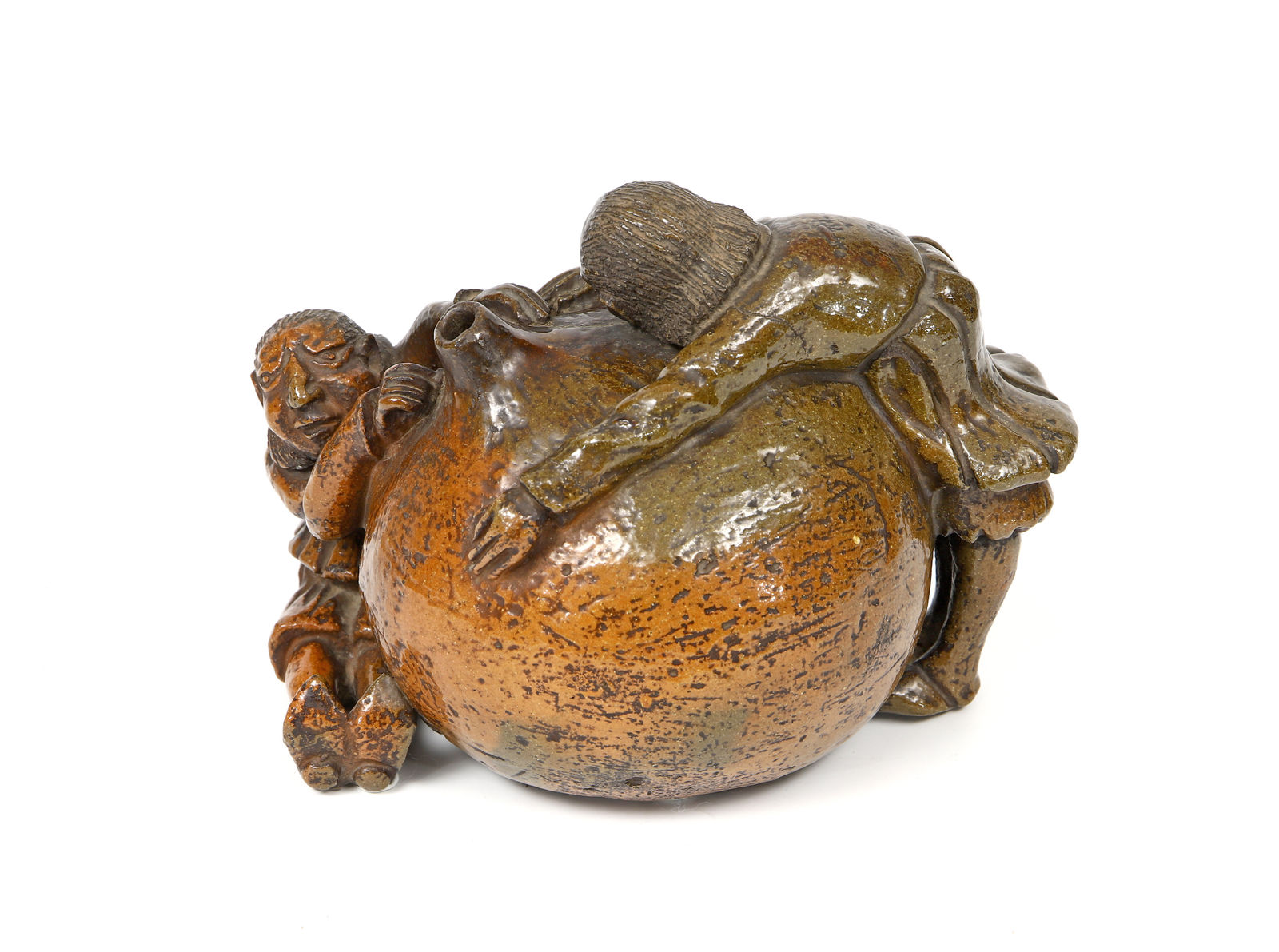 Garrafa de Saké Raku com Dois Portugueses Ébrios, Japão, Quioto, período Edo (1603-1868), séc. XIX (?)