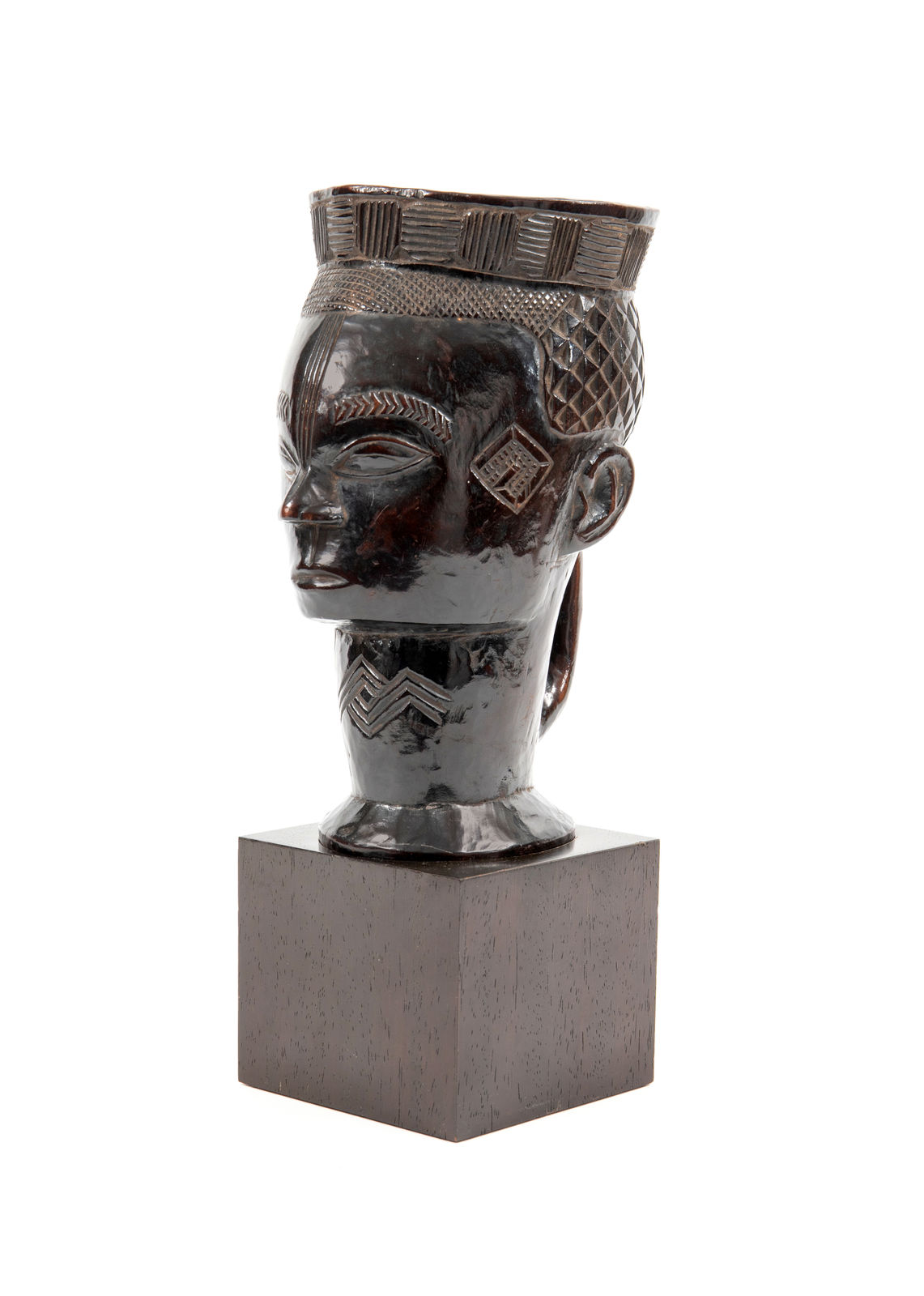 A high dignitary Kuba palm wine container, Kuba, Democratic Republic of the Congo; 19th–20th century