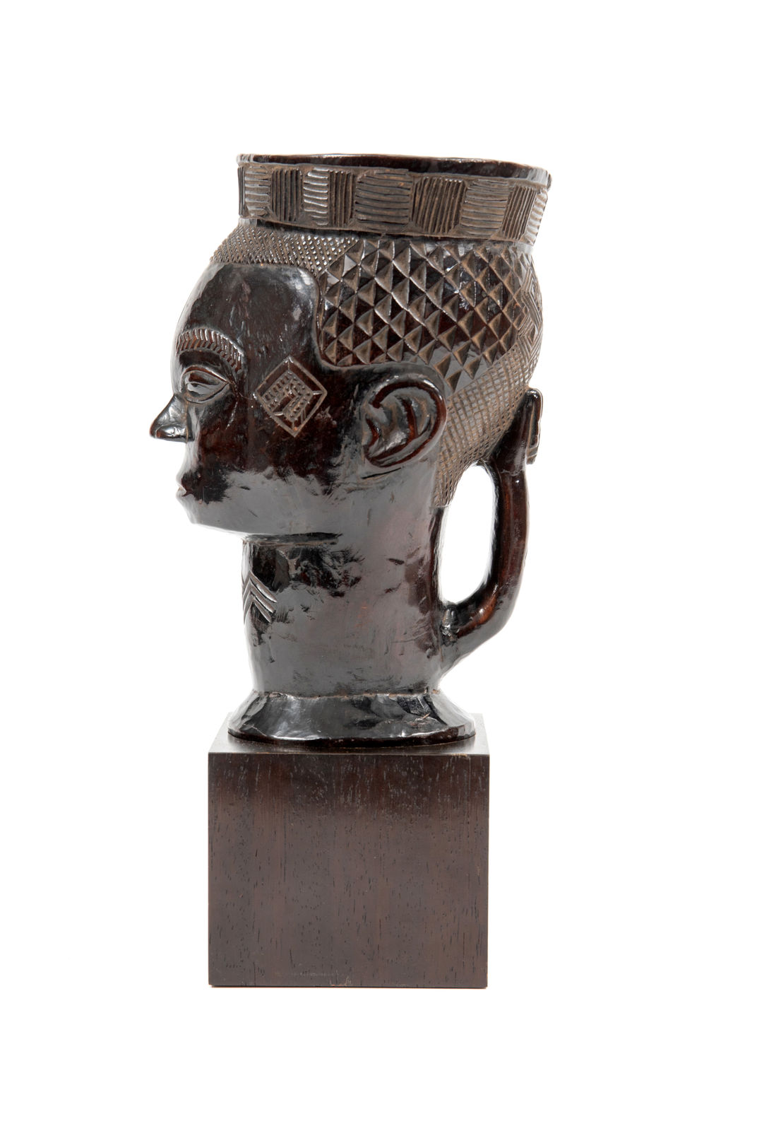A high dignitary Kuba palm wine container, Kuba, Democratic Republic of the Congo; 19th–20th century