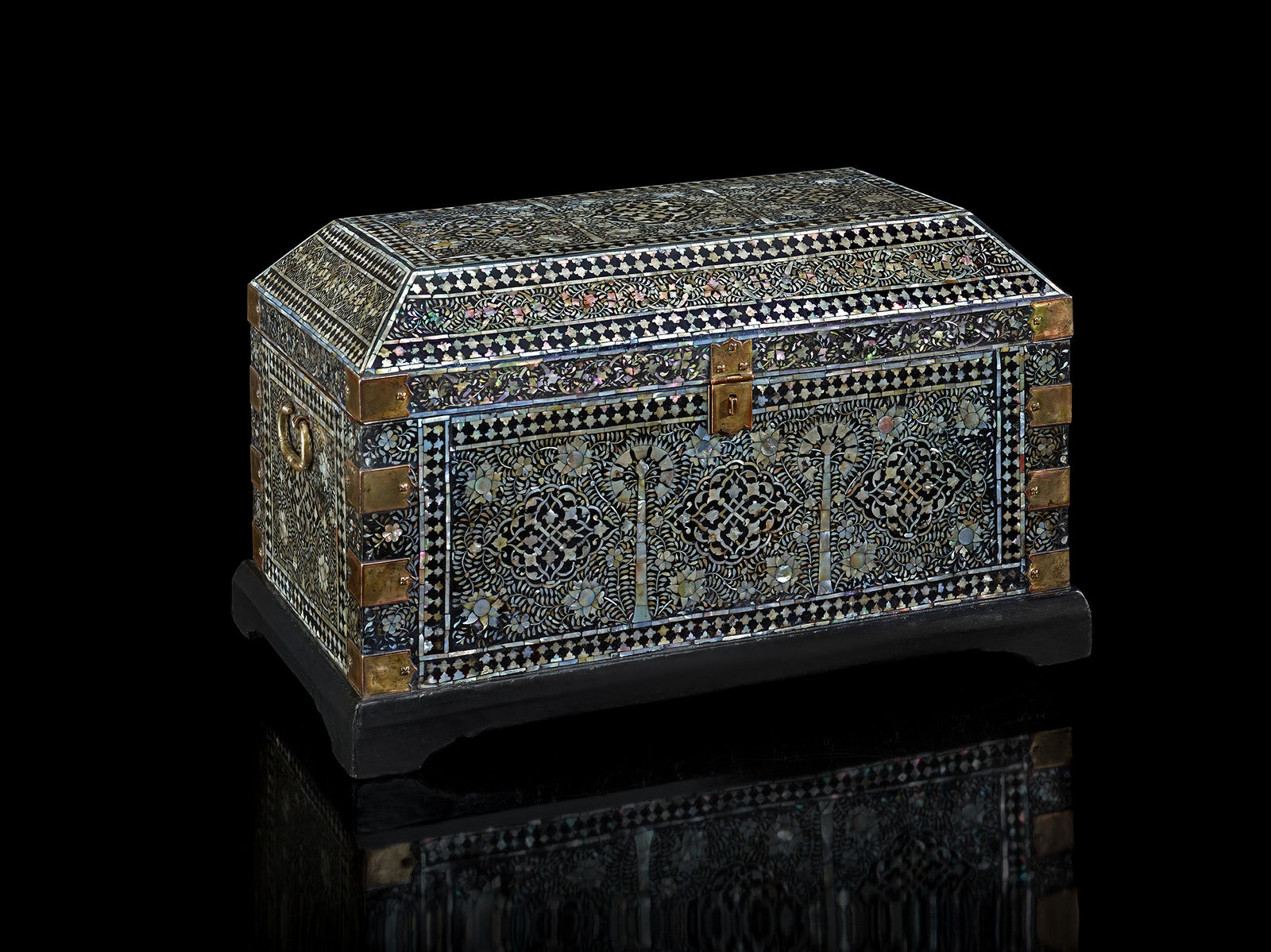An Indo-Portuguese large mother-of-pearl and mastic Gujarati chest, India, Gujarat; second half of the 16th century