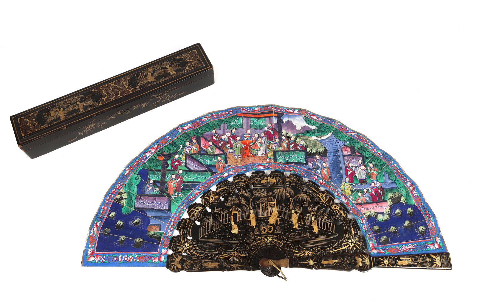 A ‘Mandarin’ folding fan with a view of Canton (Guangzhou), China, Daoguang reign; 1848–49