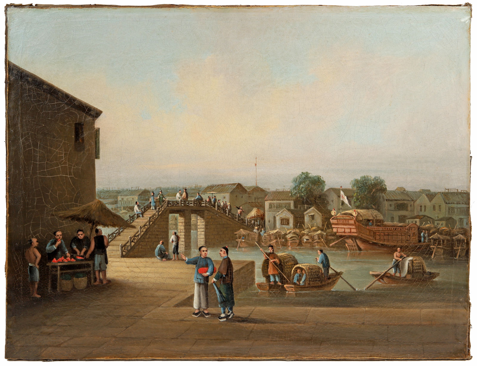 Chinese School, The Guangzhou dock—Canton Chinese painting, Chinese School; 19th century