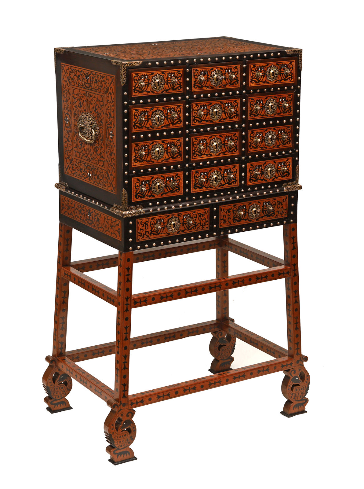 An Indo Portuguese Cabinet on Stand with the Jesuits Insignia , Goa, 17th century