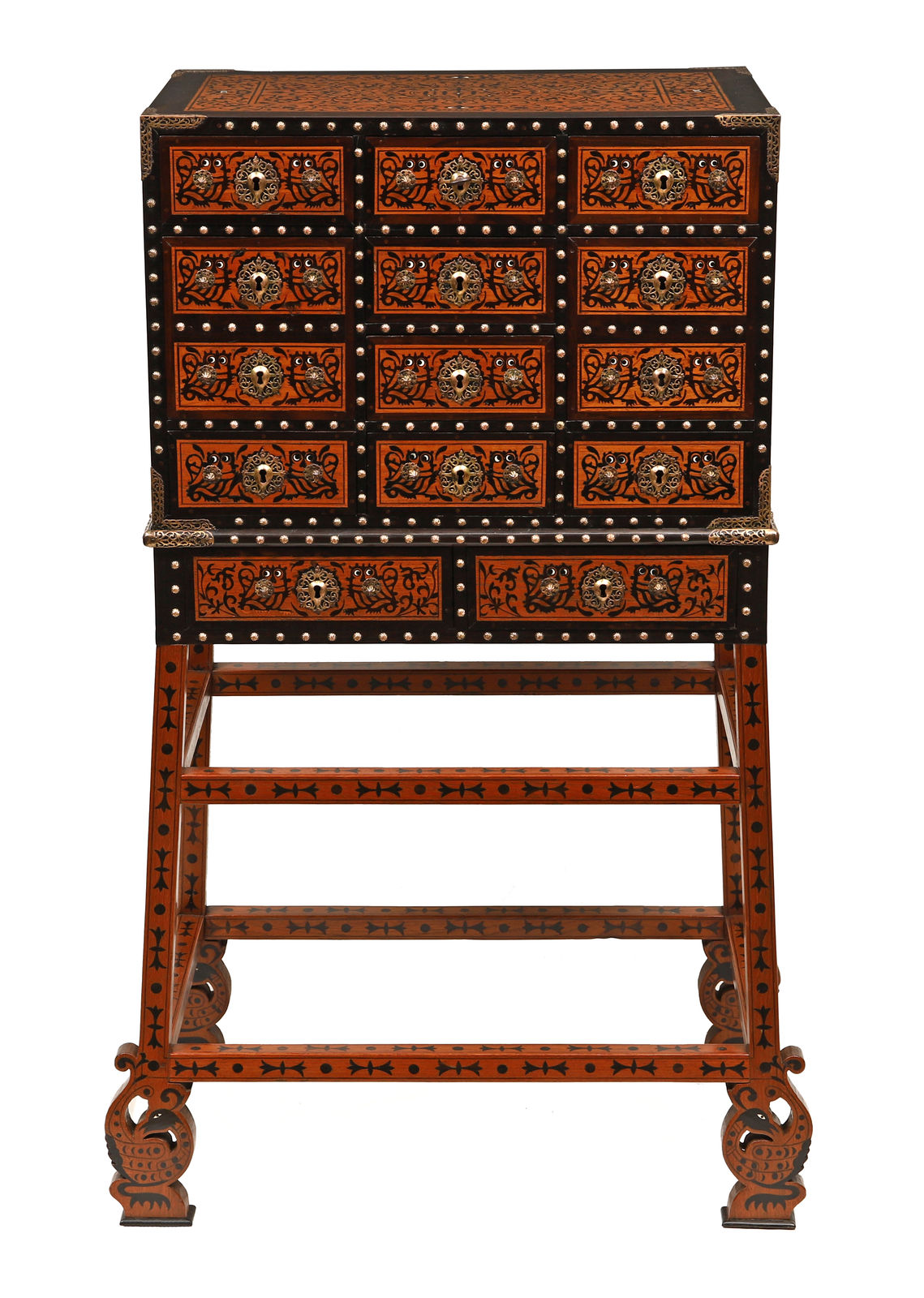 An Indo Portuguese Cabinet on Stand with the Jesuits Insignia , Goa, 17th century