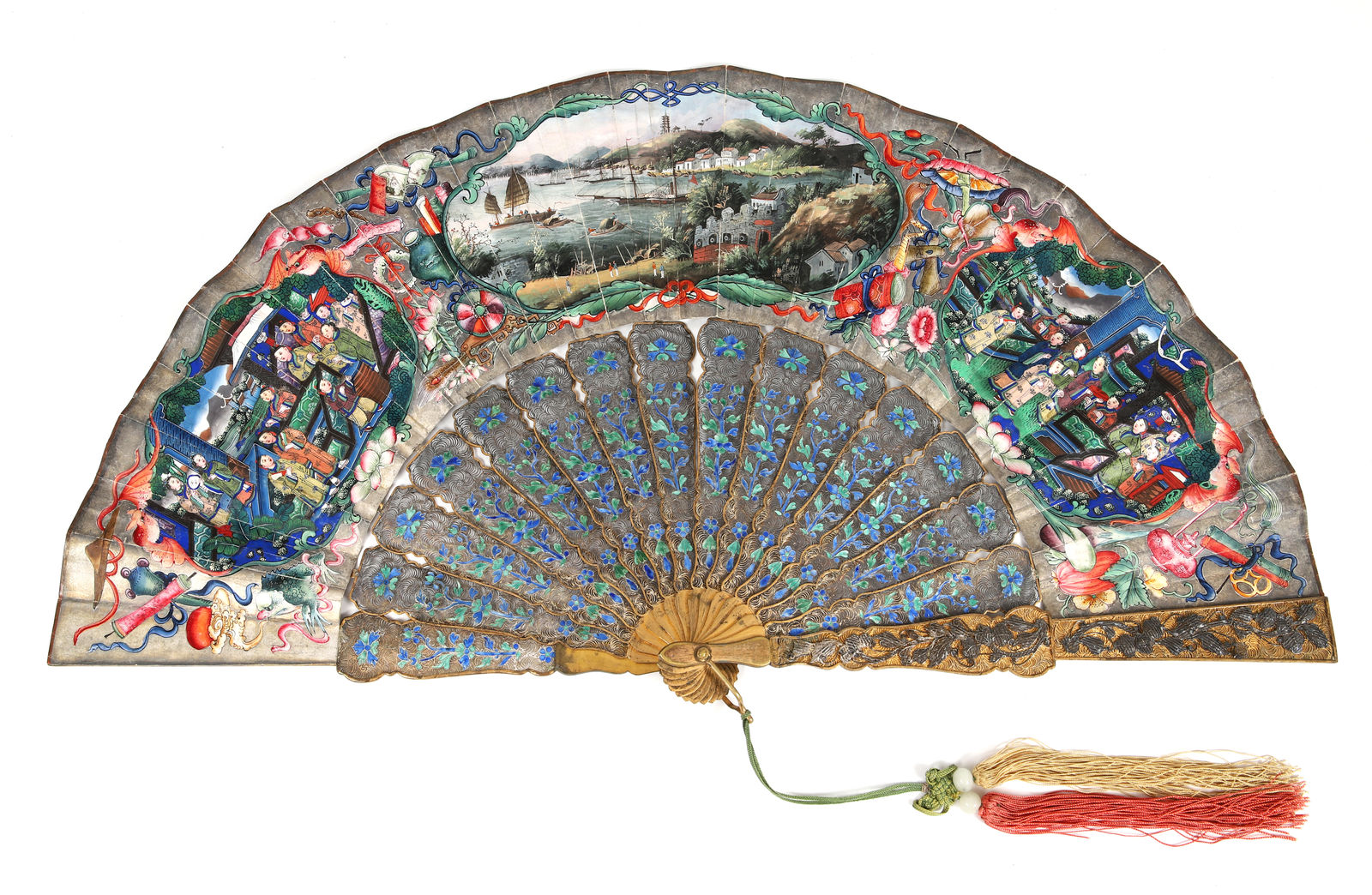 A ‘Mandarin’ folding fan with a view of the Pearl River Delta, China (Macao?, Henan?); 1842–47