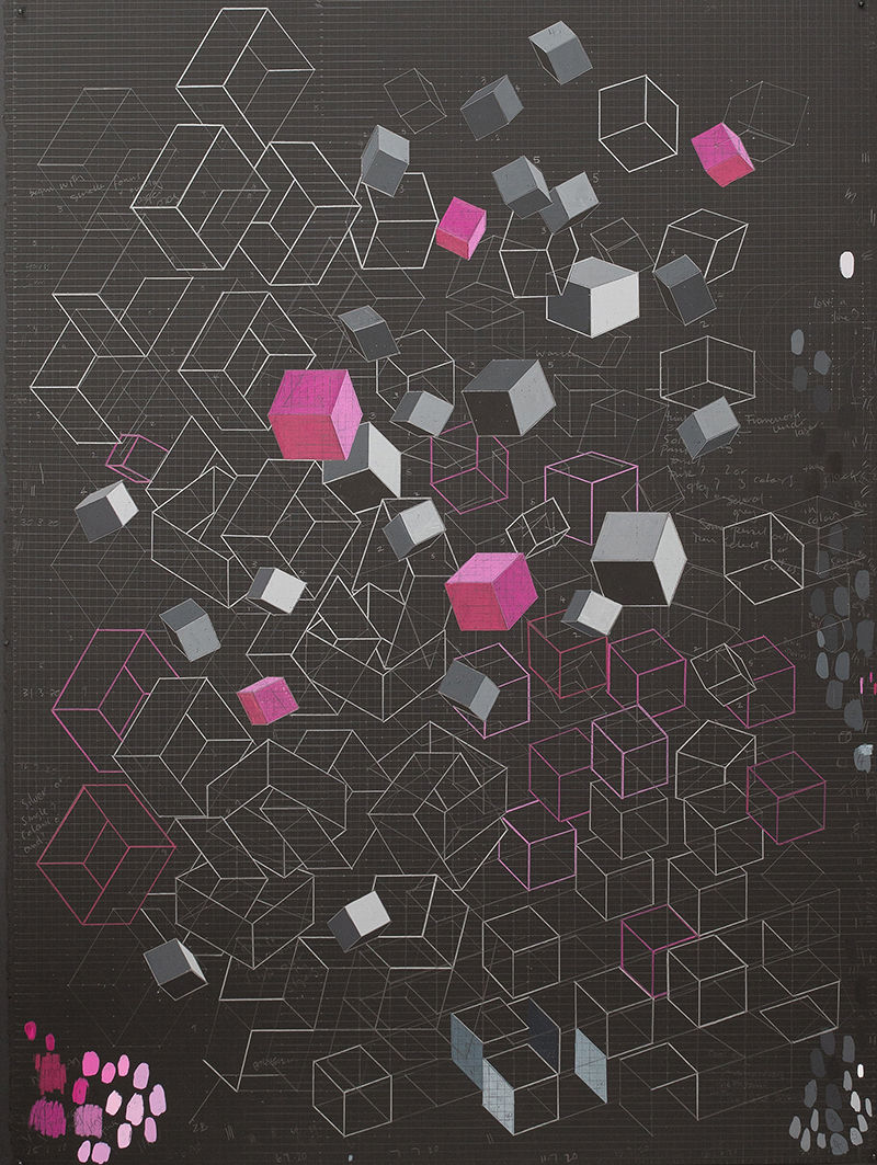 Anna Finlayson, Working Drawing, Pink Cubes, 2020