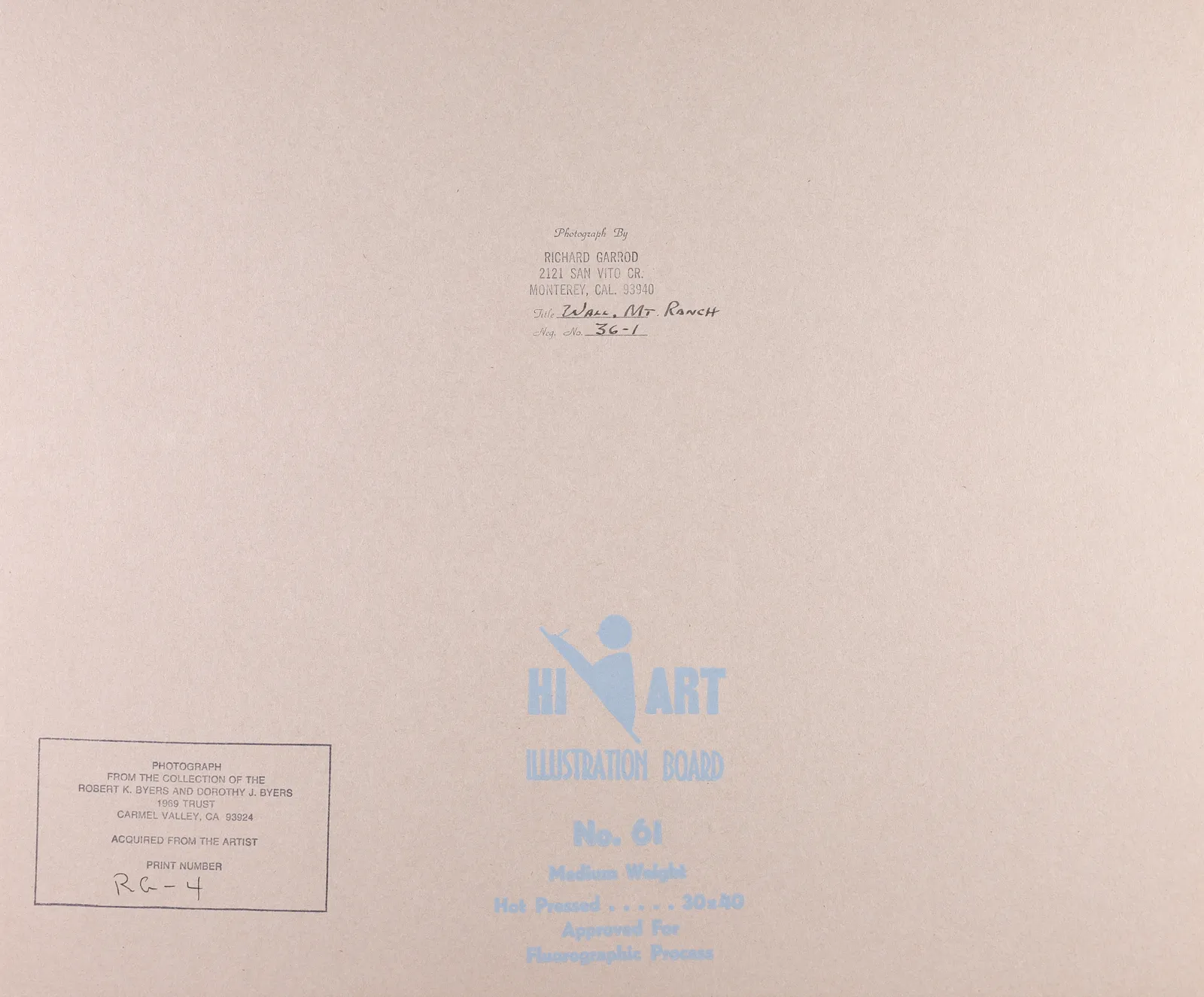 Richard Garrod, Wall, Mountain Ranch, c. 1965