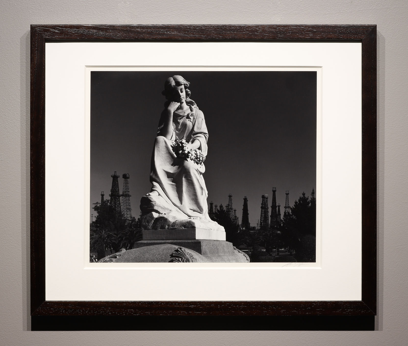 Ansel Adams, Cemetery Statue and Oil Derricks, Signal Hill, CA, 1939
