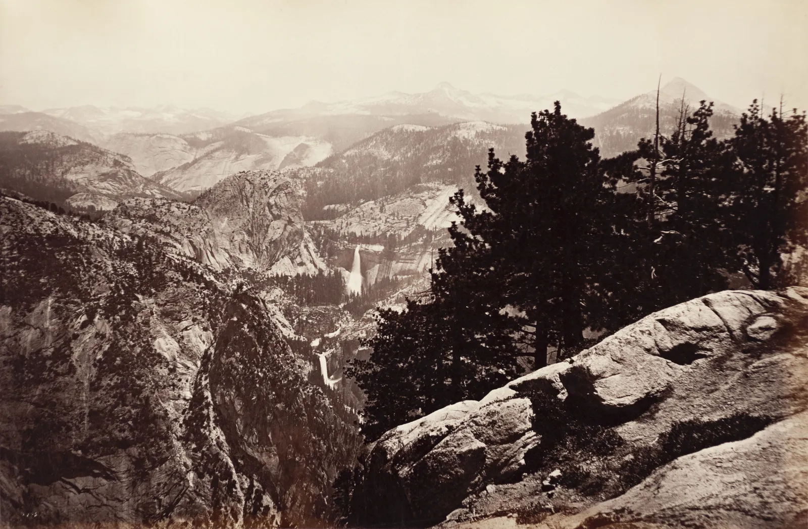 Carleton Watkins, Vernal Fall and Nevada Fall from Glacier Pt, Yosemite, 1865-66