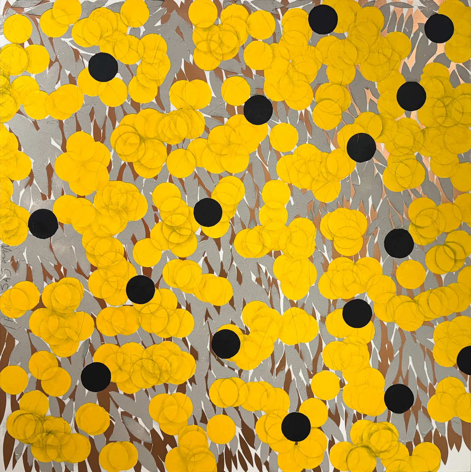 Donald Sultan, Mimosas with Silver and Copper Nov. 15 2022, 2022